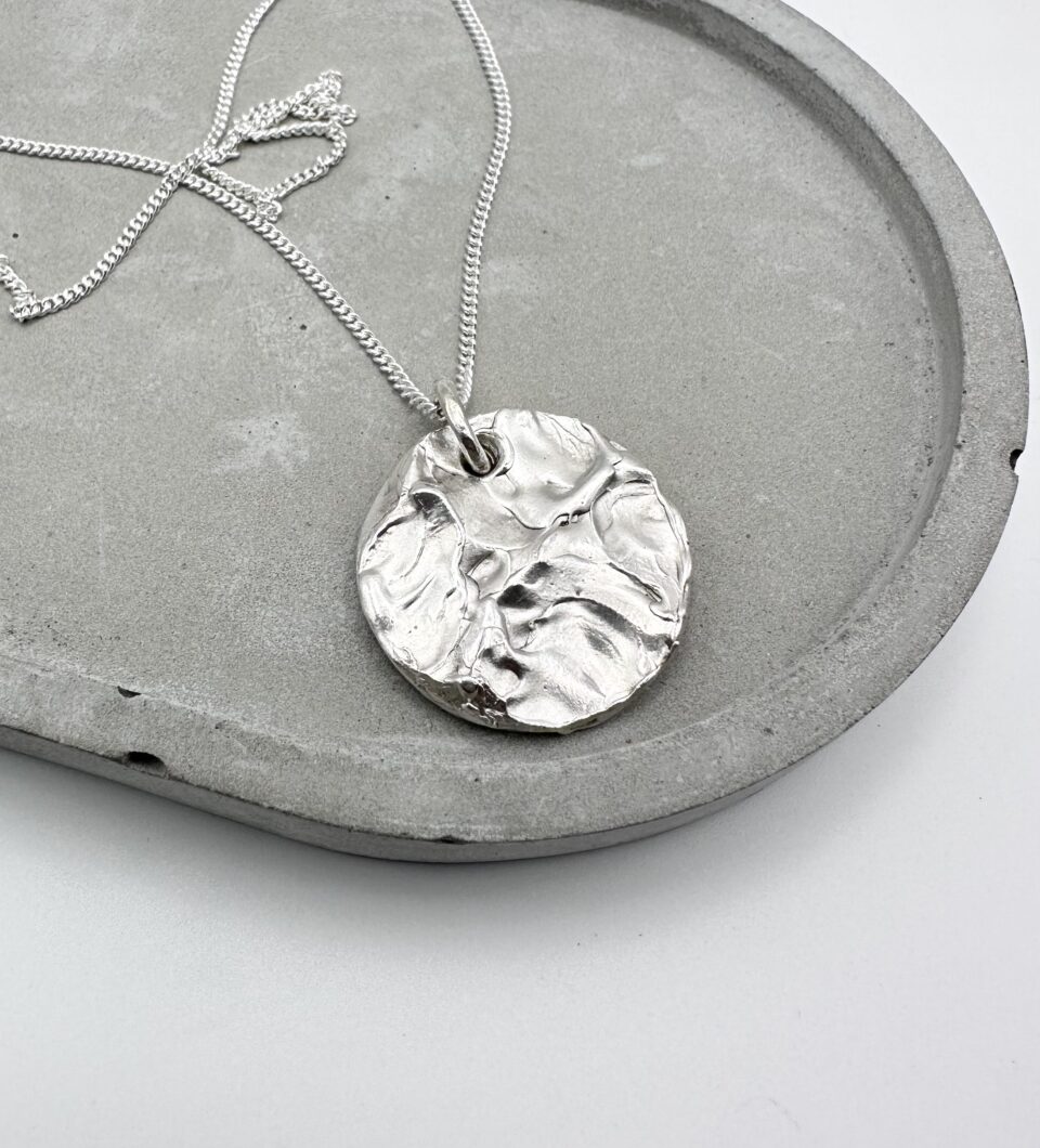handmade sterling silver textured disc pendant necklace