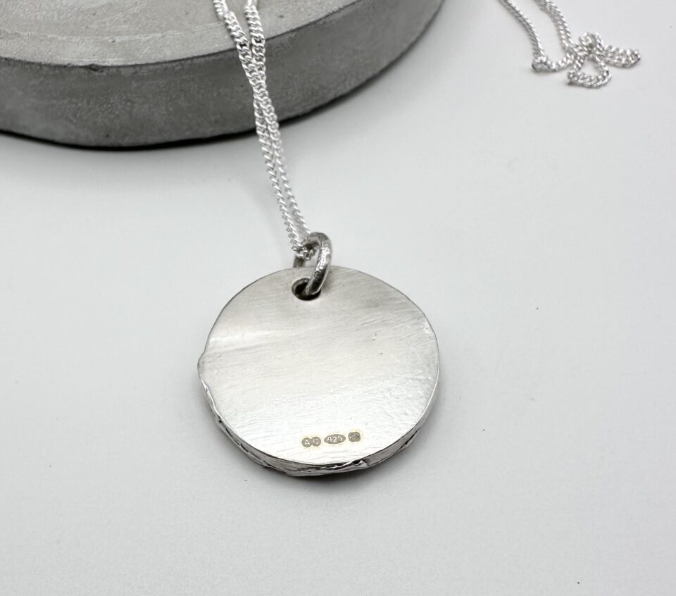 handmade sterling silver textured disc pendant necklace