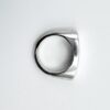 andcrafted minimalist silver geometric ring on white background