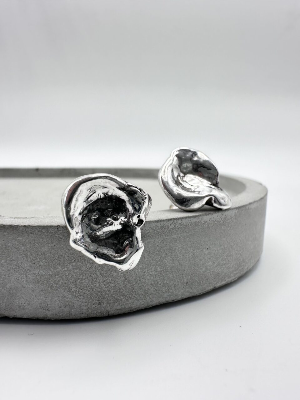 handcrafted-water-cast-silver-stud-earrings-organic-design