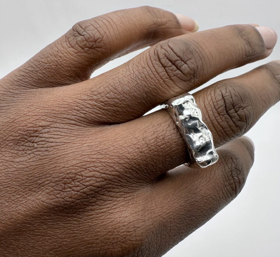handcrafted textured solid silver square ring