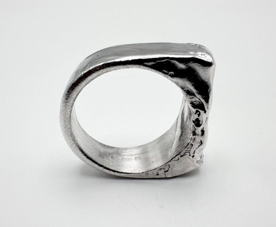 handcrafted textured solid silver square ring