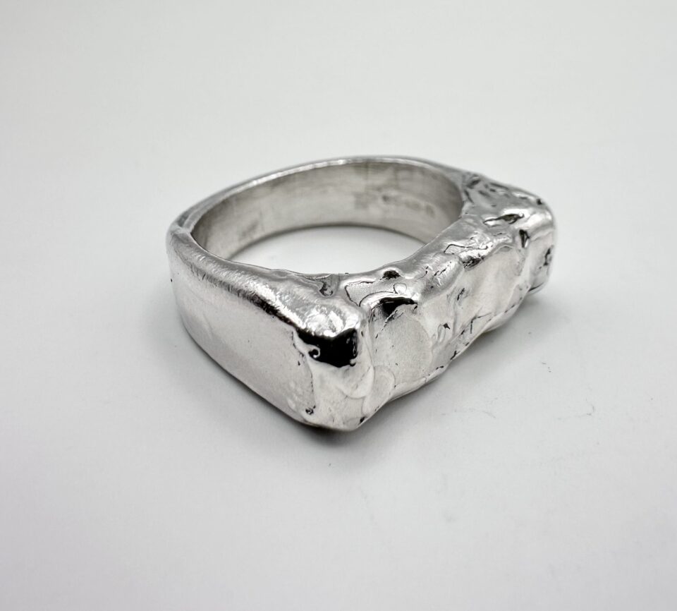 handcrafted textured solid silver square ring