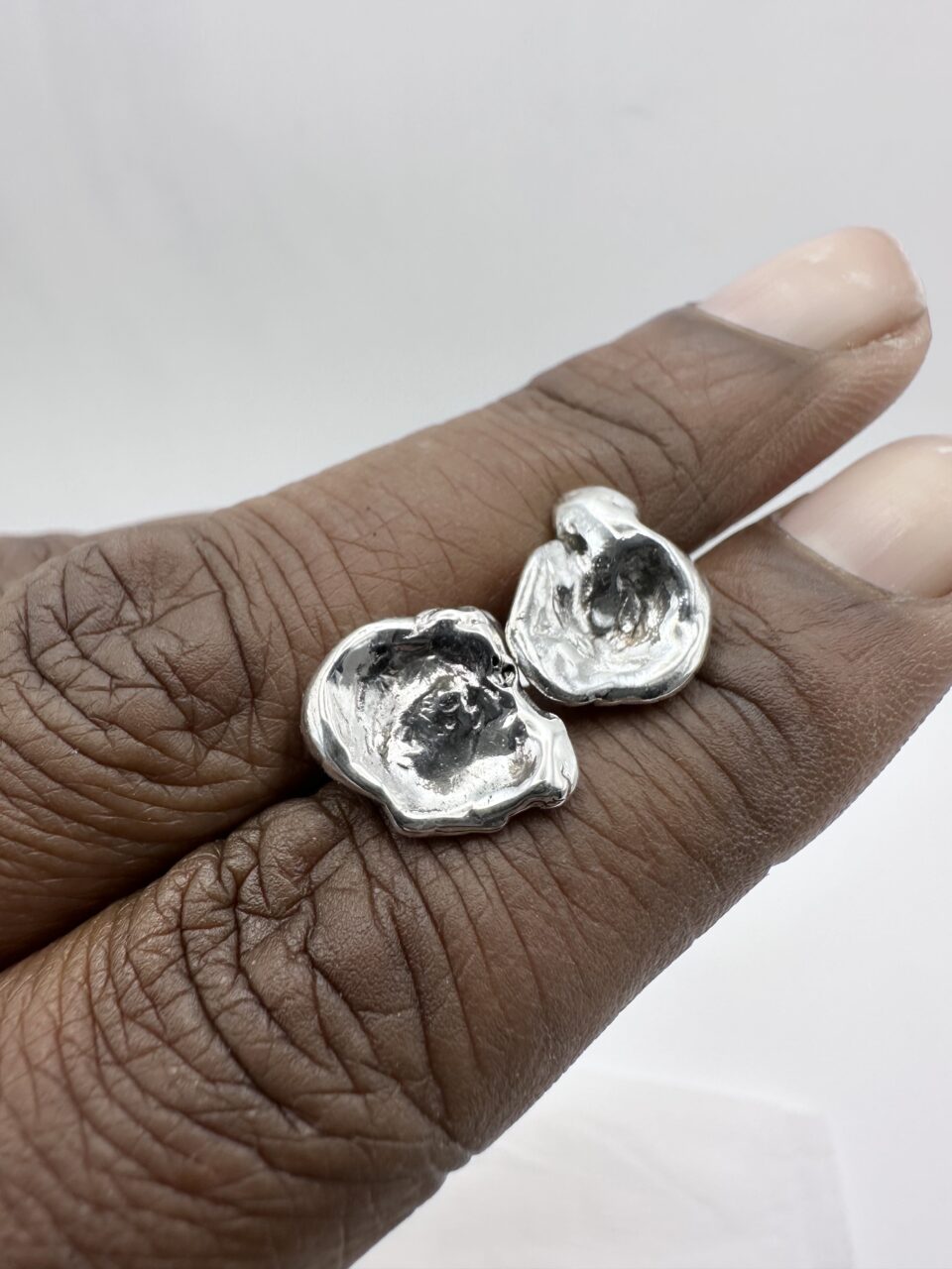 handcrafted-water-cast-silver-stud-earrings-organic-design