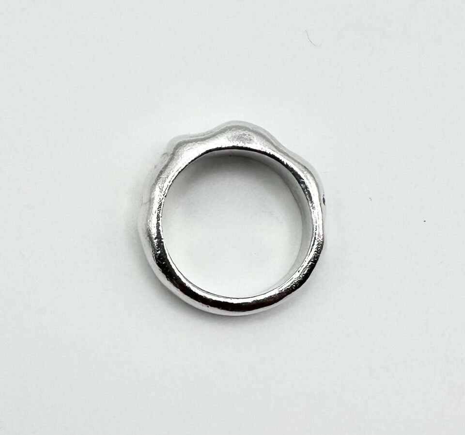 handmade solid silver organic molten band ring minimalist jewellery