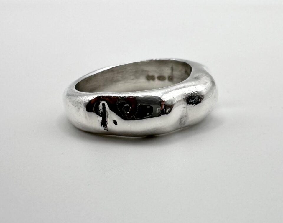 handmade solid silver organic molten band ring minimalist jewellery”